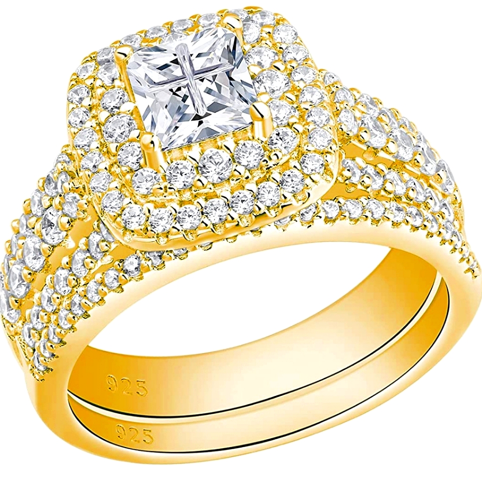 Golden Cross Ring Set 17ct Diamond Sim Cz Stones 18kgp 925 Sterling Silver 99$